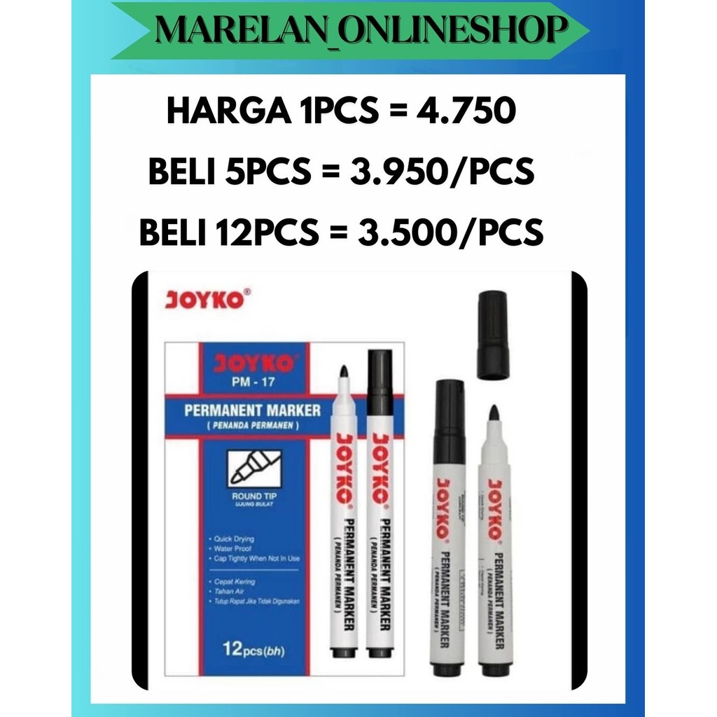 

MOS SPIDOL PERMANET JOYKO PM-17 PM17 HITAM PERMANENT MARKER ROUND TIP PATEN KALI