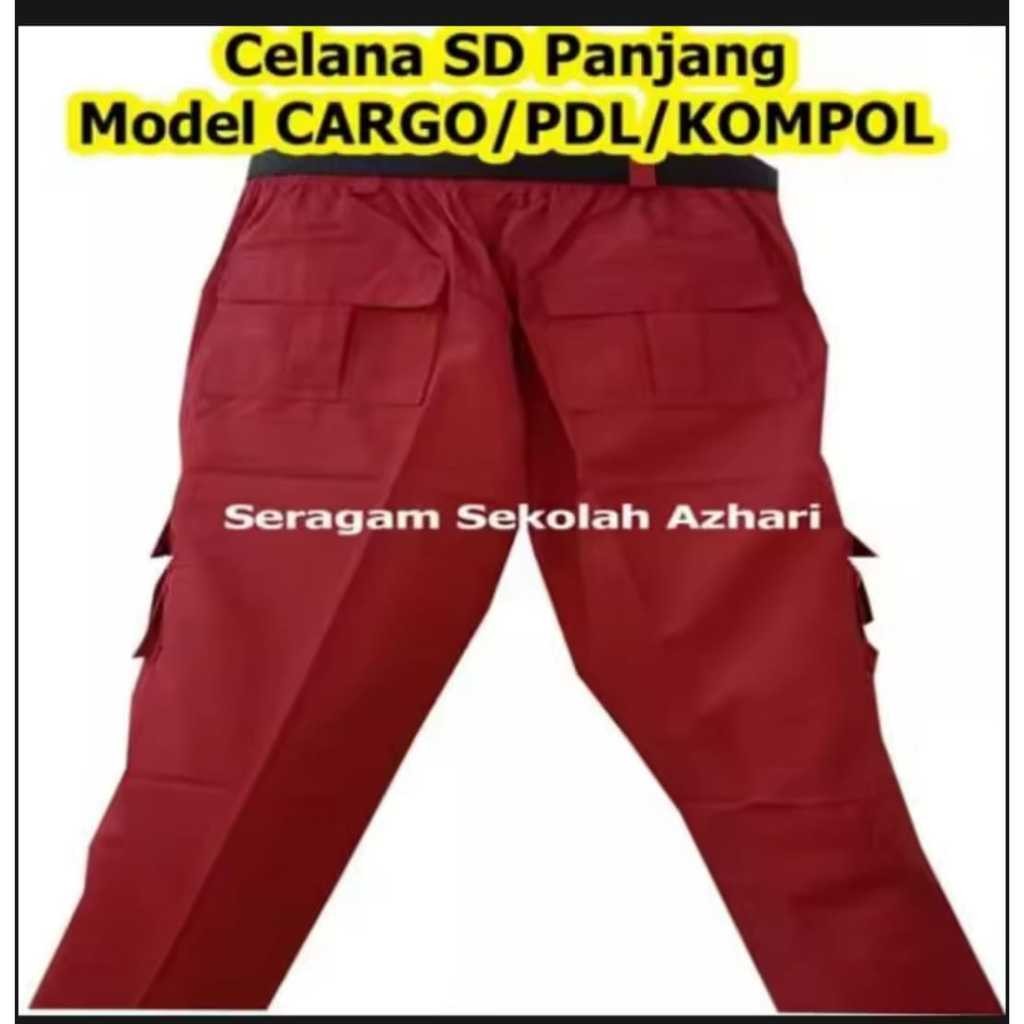 Celana Merah Panjang PDL/Gembol/Cargo Seragam Sekolah SD Terbaik.