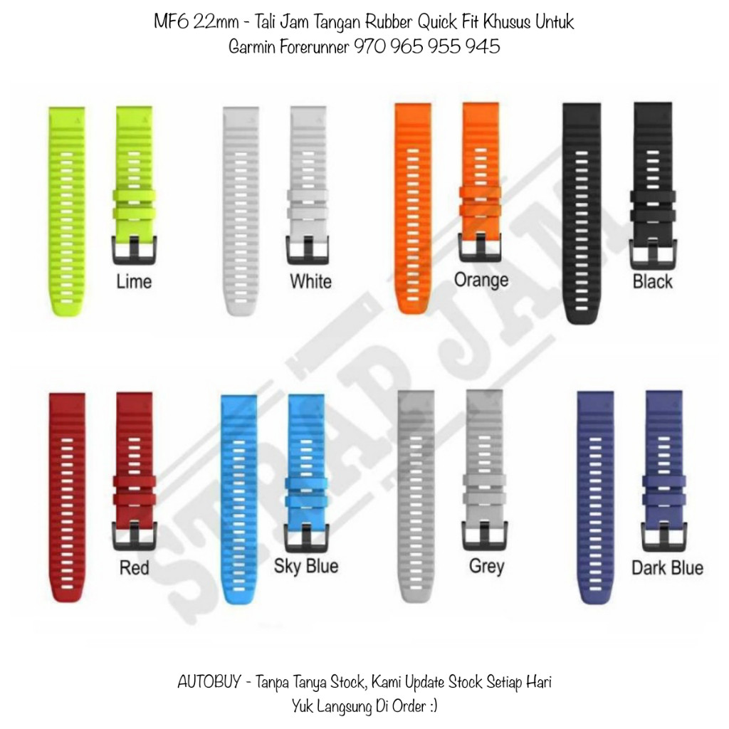 MF6 22mm Strap Garmin Forerunner 970 965 955 945 - Tali Jam Tangan Quick Fit Rubber Lentur