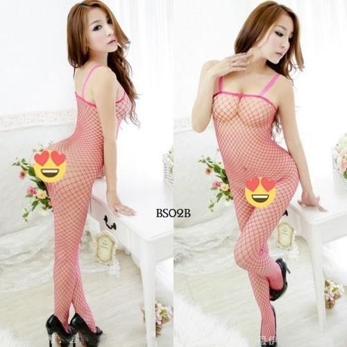 Fishnet Lingerie Body Stocking Full Jaring Fuschia Polos Premium BS02B