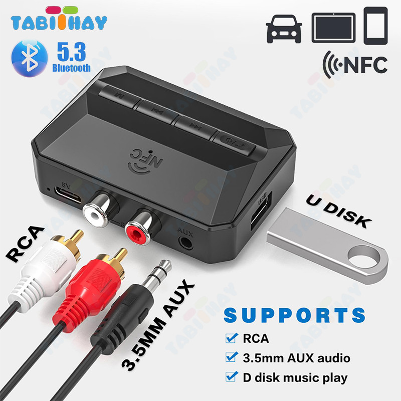 T59 Wireless Bluetooth 5.3 Audio Receiver 5 in 1 BT/AUX/USB/TF/NFC Otomatis With Mic untuk Mobil & S