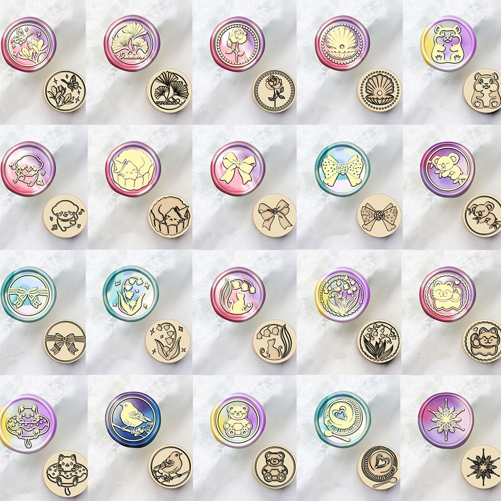 

1.5x1.5cm Mini Wax Seal Stamps Cat Puppy Panda Bird Story Tulip Coffee Fire Paint Stamp Copper Head For Invitation Card Decor