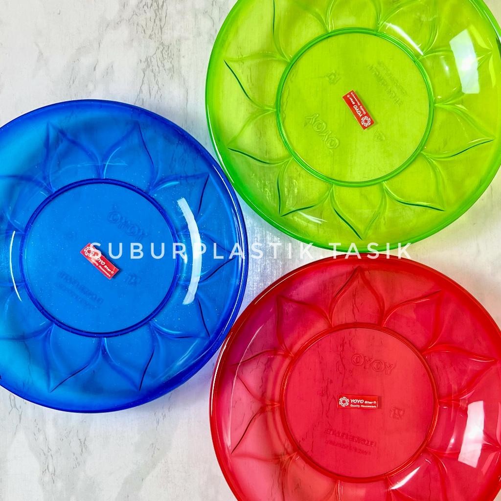Piring Plastik Mika 9 Inch Bunga Tempat Makan Aklirik Tebal Anti Pecah BPA Free Warna Cerah