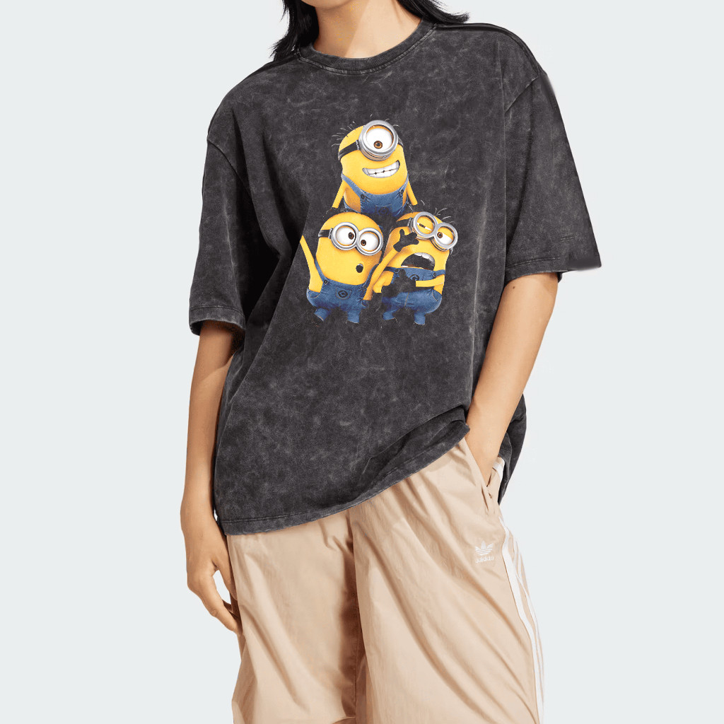 99Premium  - Tshirt Kaos Lengan Pendek | Motif Minions | Kaos Oversize Warna Hitam Washed | 100% Cot