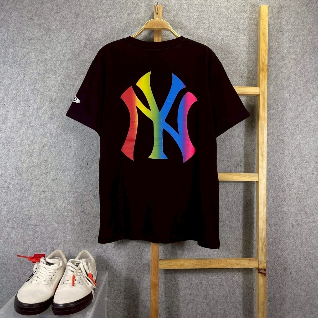 KAOS T-SHIRT NEW ERA NY NEW YORK LOGO RAINBOW BB BLACK FULL TAG & LABEL