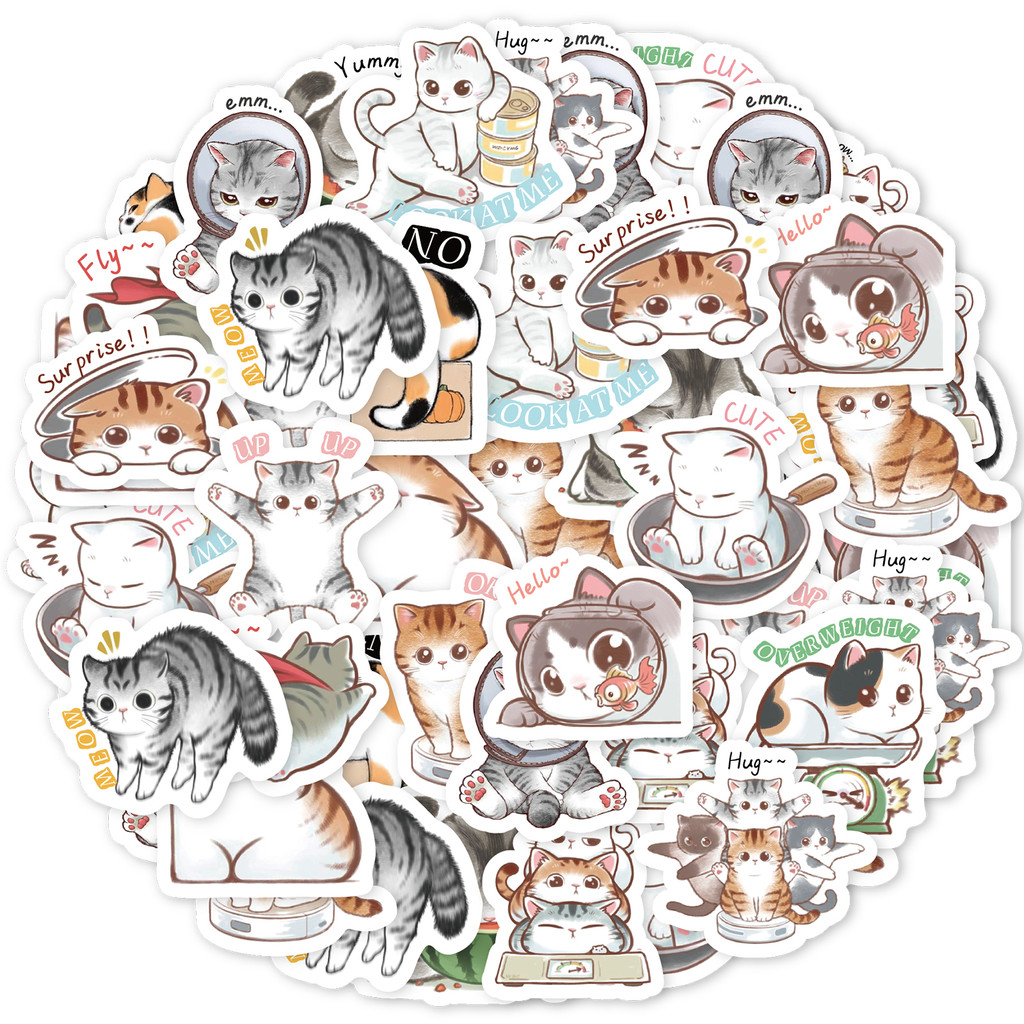 

46pcs Cute Kitten Stickers for Notebook, Water Bottle, Suitcase, DIY, Back-to-school Season, , Kids Stickers