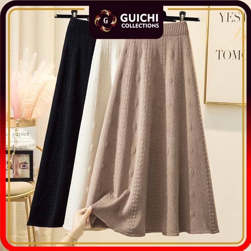 Sale Gloryshop88 Rok Rajut Wanita Panjang A-Line High Waist | Rok Rajut Korea Style Elegan Motif Tim