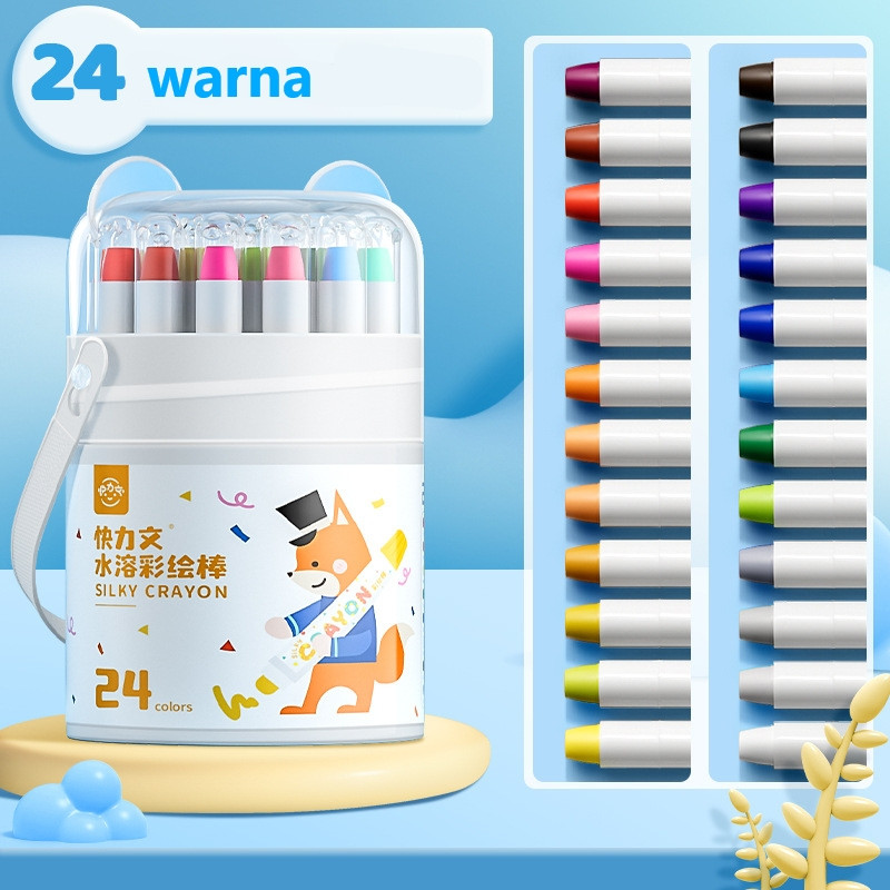 

Kuailiwen Washable Silky Crayon isi 24 Warna Colorful Bucket Krayon Mewarnai Alat Warna Set Anak Wipe and Clean