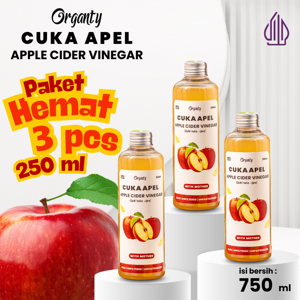 

Organty Paket Cuka Apel 3 pcs 250ML Appel Cider Vinegar Original