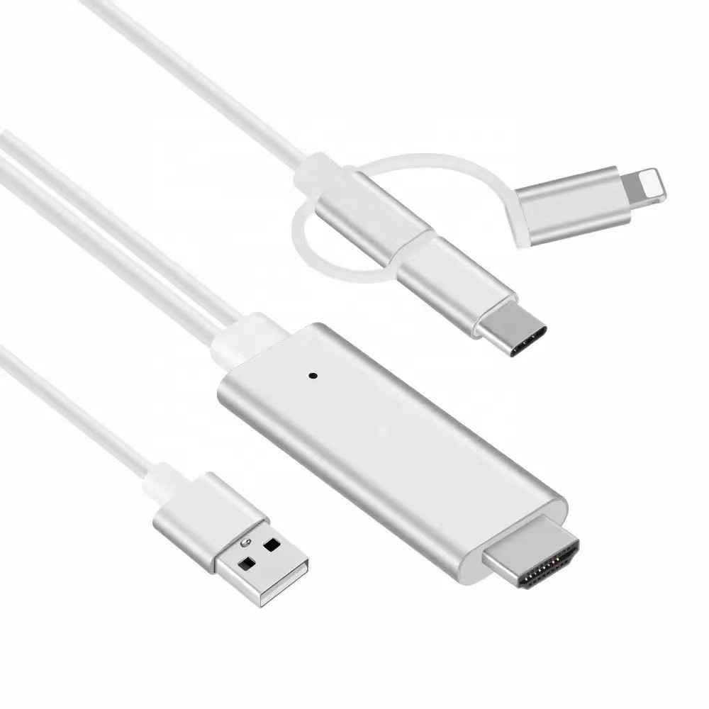 Kelaashop Kabel Hdmi 3 In 1 Micro Usb Type C Lightning Hdtv Cable Android Tablet Screen Mirroring