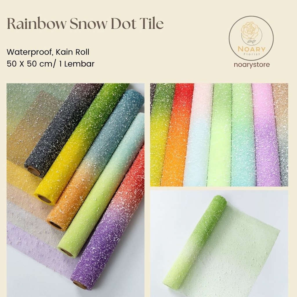 

RAINBOW SNOW DOT TILE / COTTON ROLL / KERTAS BUKET BUNGA / KAIN BUKET / CELLOPHANE