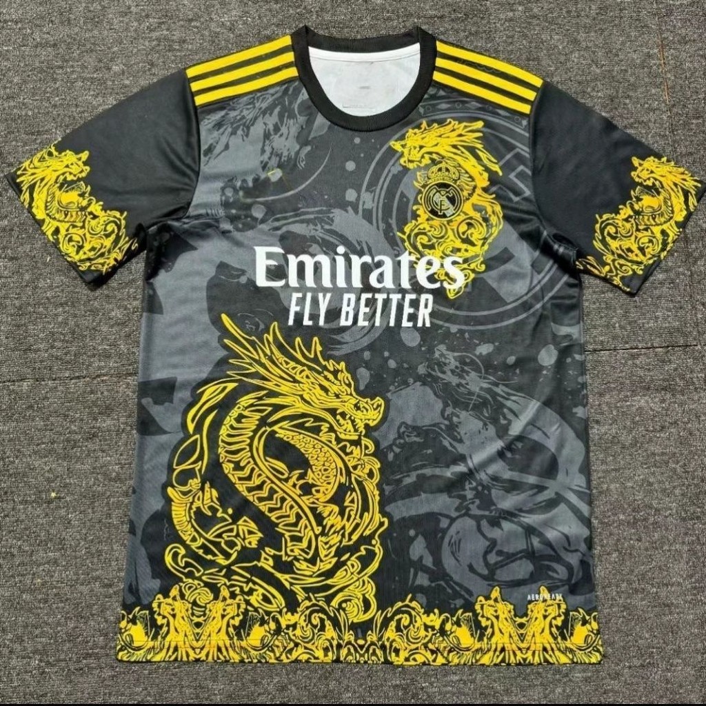 Jersey Real Madrid Edisi Khusus Cetak Pola Naga Baru Kaos Sepak Bola Cepat Kering Lengan Pendek Bern