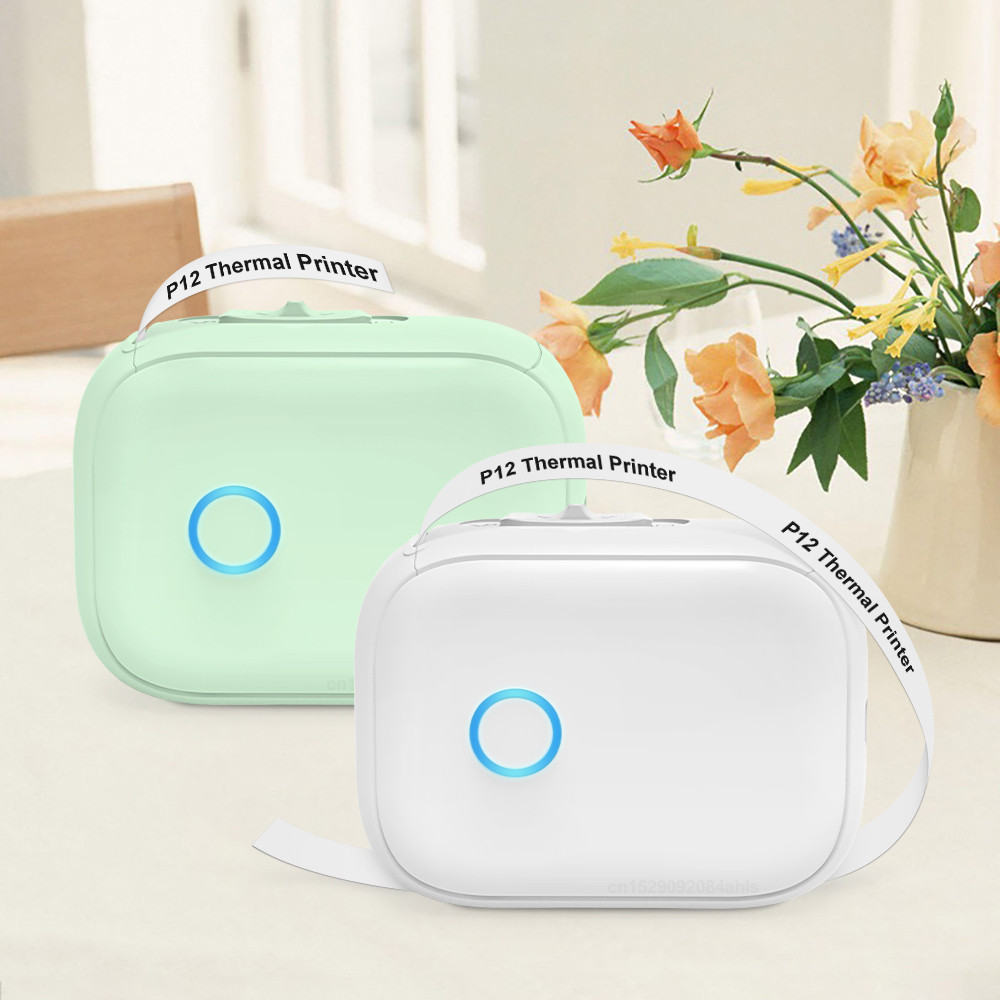 

Mini Label Printer P12 Inkless Thermal Printer Bluetooth Wireless Adhesive Sticker Machine Marklife P12 or 3PK Label Paper Roll