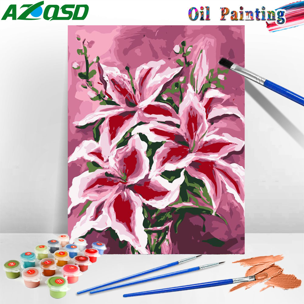 

AZQSD Paint By Numbers For Kids Lily Flower Coloring Drawn Picture On Canvas Floral Unique Gift For Children Wall Decor