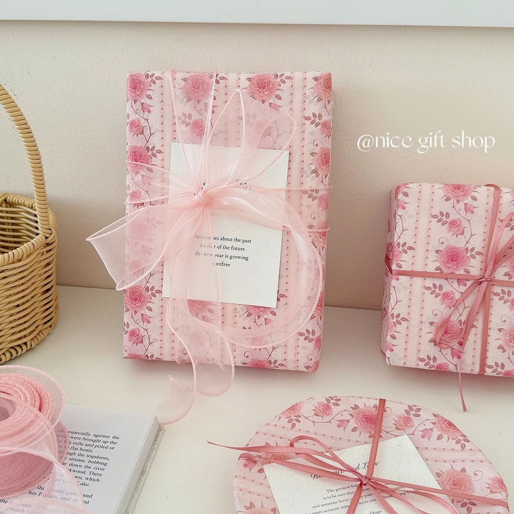 

10/20pcs Cottagecore Pink rose print tissue paper Gift wrapping paper diy Flower wrapping paper Party Holiday Decorative Pap