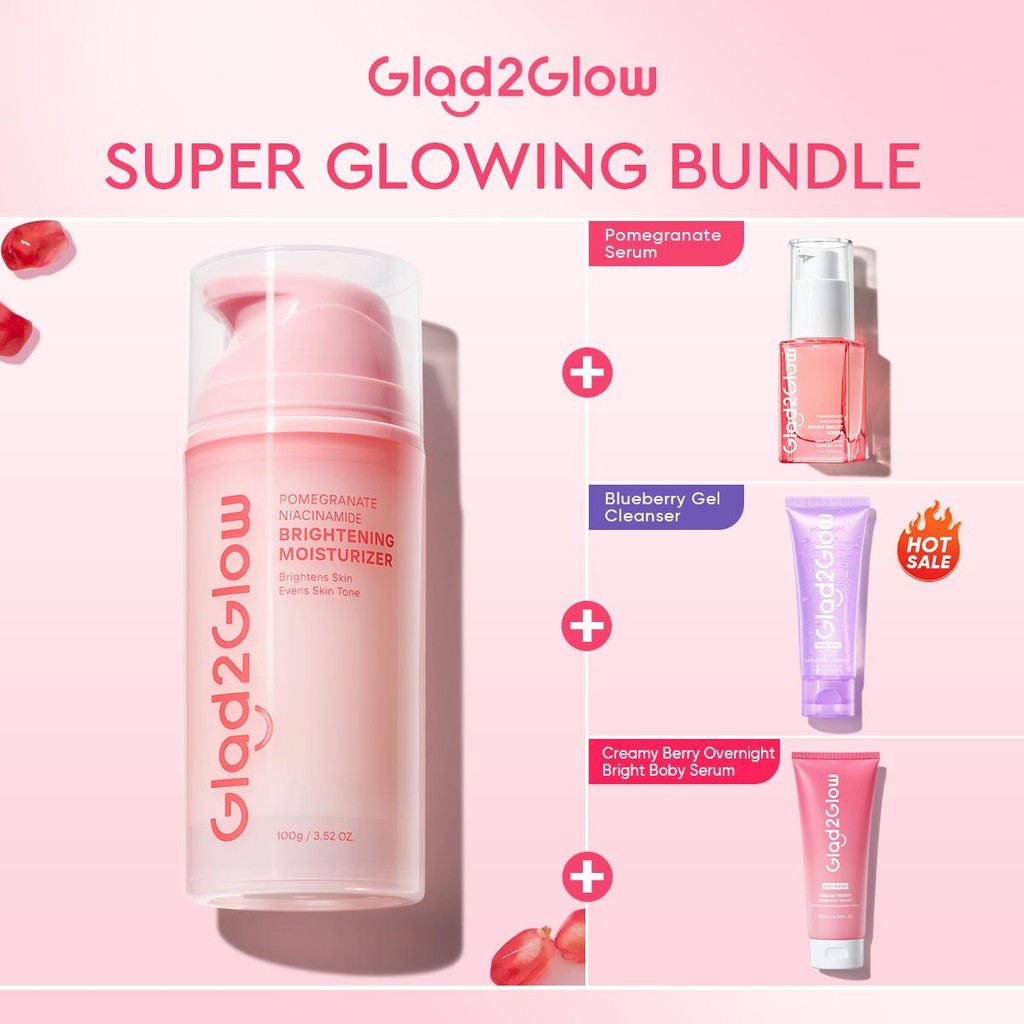 [Ready Stock] Glad2Glow SUPER GLOWING BUNDLE-Big Size 100g Brightening Moisturizer+Serum/Gel Cleanse