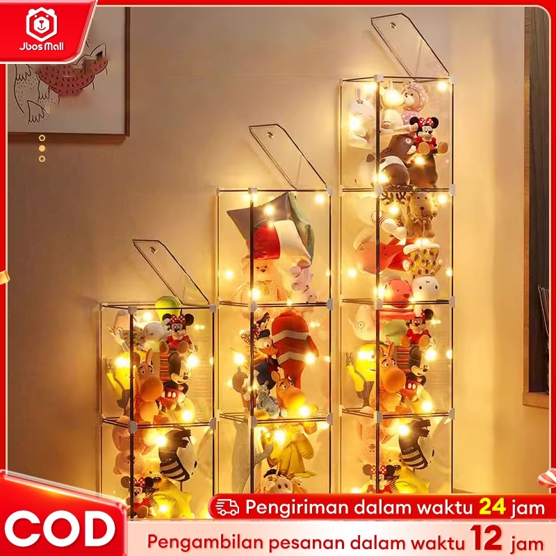 Lemari Boneka Mainan Lemari Mainan Bayi Lucu Rak Tas Transparent Debu Doll Organizer Toy Storage Coc