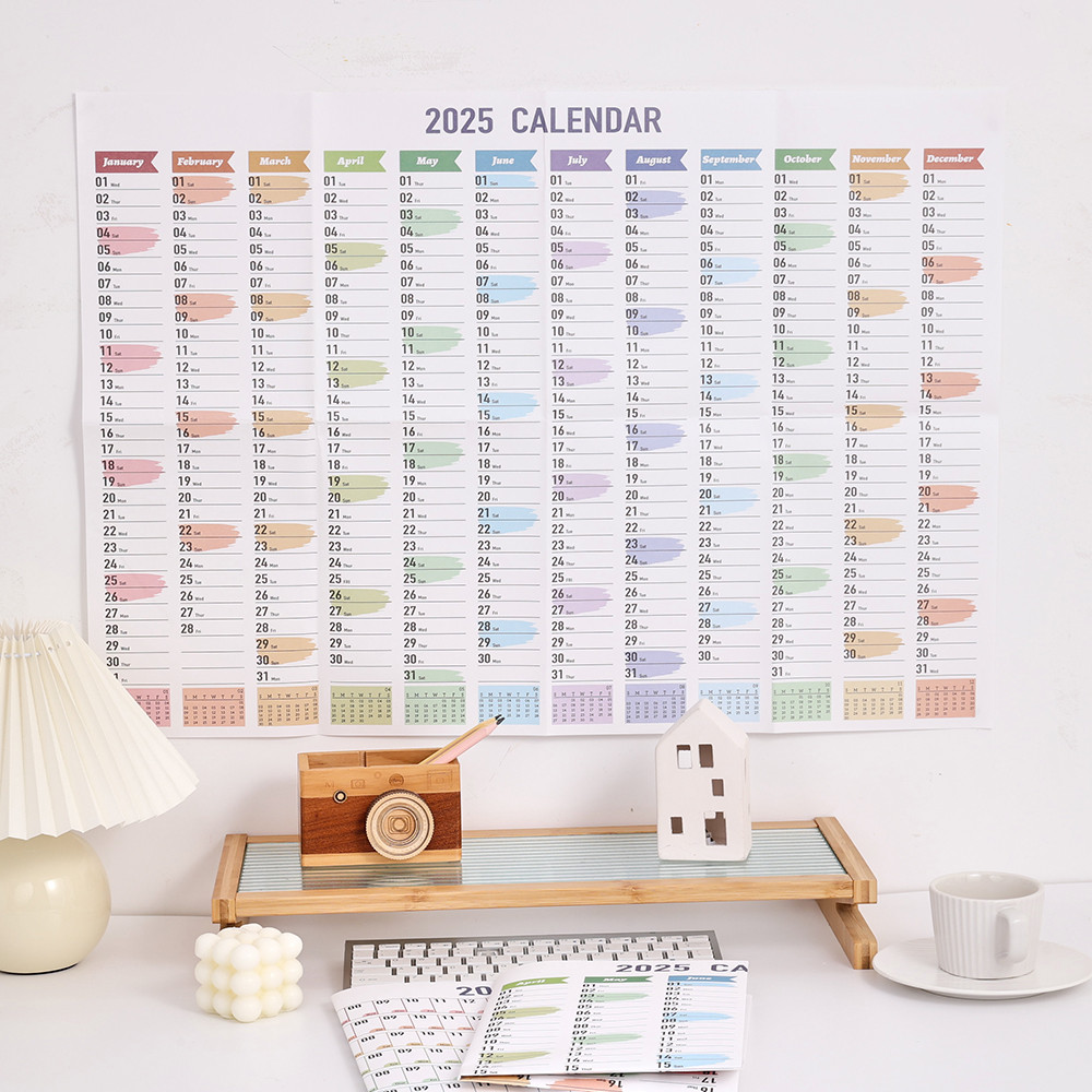 

1 pc 2025 Colorful Large Size Paper Wall Calendar With Stickers And Tapes 365 Days Calendar Of The Year Planner Memo Schedules