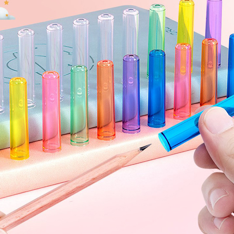 

6PCS Transparent Candy Color Plastic Pencil Extender Pen Protector Cap Pencil Cap Pencil Cover For Student Children Stationery