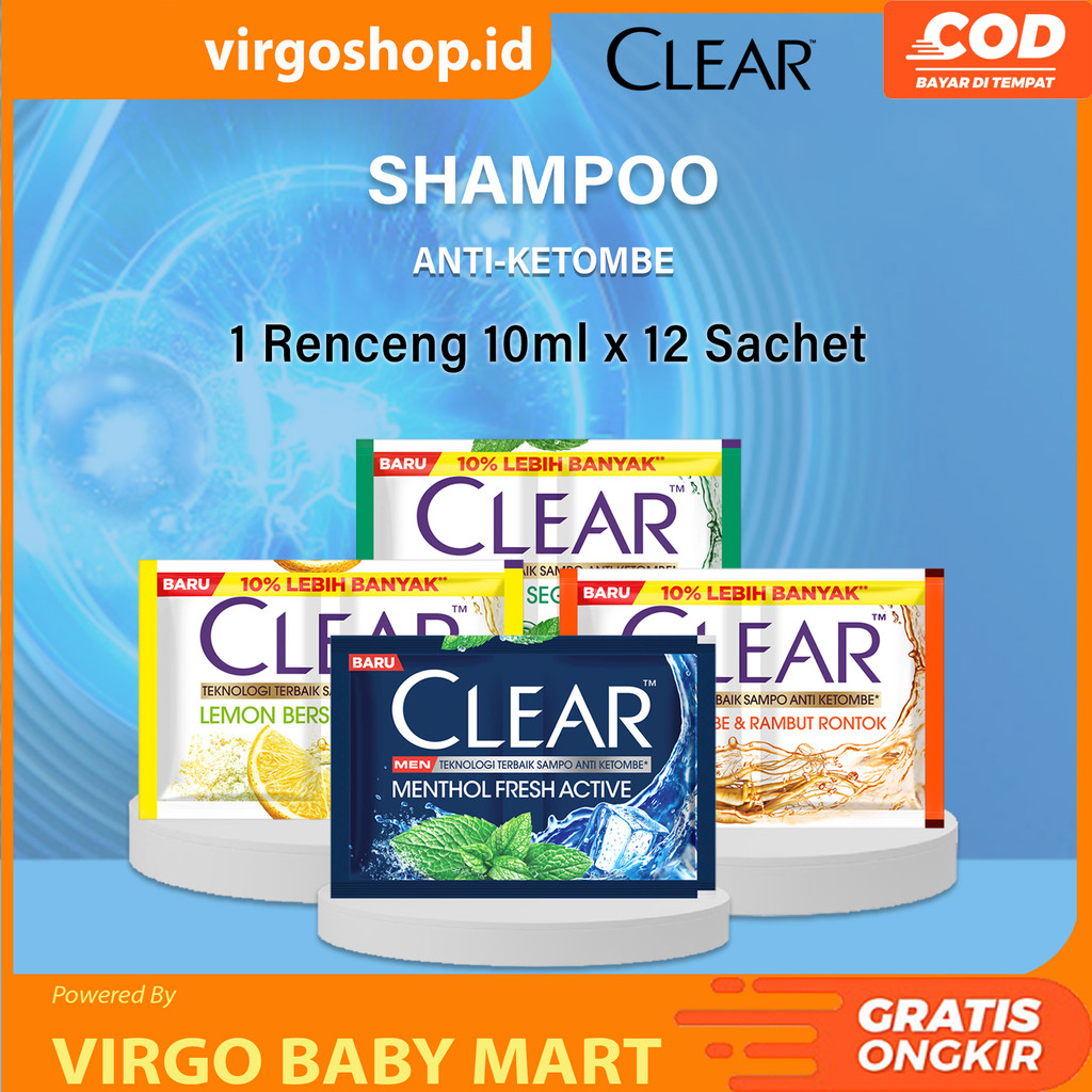 1 Renceng Clear Sampo Menthol Fresh 10ml x 12 Sachet - Sampo Rambut Rontok Anti Ketombe