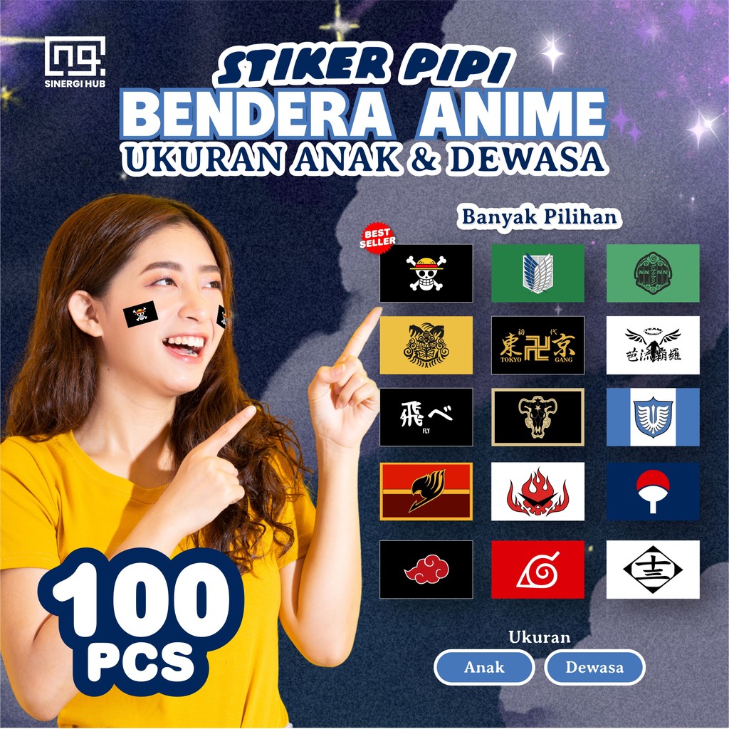

[COD] [100 pcs] Stiker Pipi Bendera Anime Viral | Sticker Bendera Tempel Pipi | Anak Dewasa | One Piece | Jolly Roger