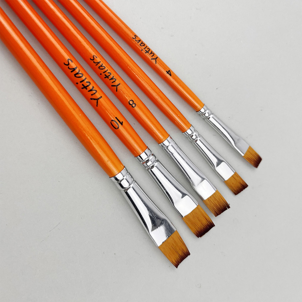 

5pcs Flat Artist Paint Brush Set with Wooden Handles - Premium Synthetic Nylon Bristles for Acrylic, Oil, Watercolor & Gouache