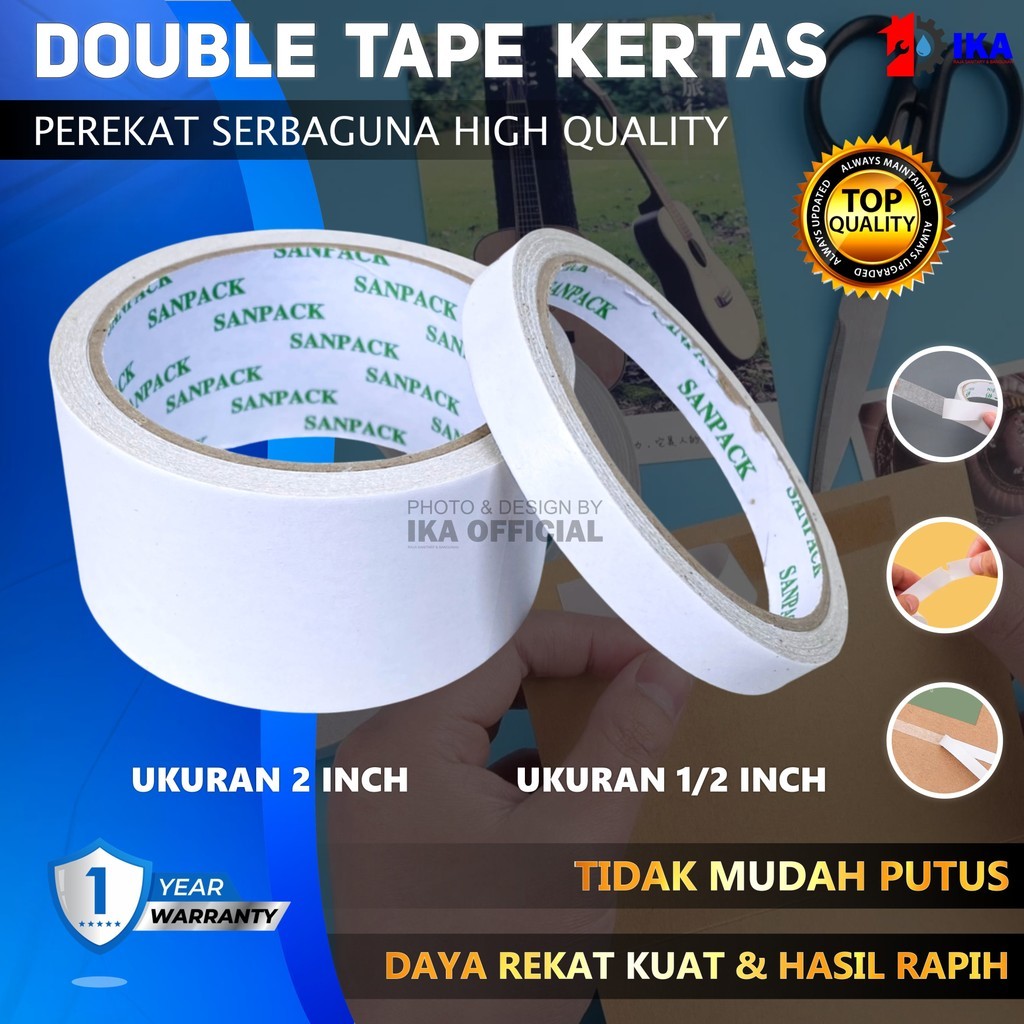 

Double tape 12mm / 50mm / lakban bolak balik / Double Tape Kertas Per 1 Pcs (Satuan) / Double Tape Kertas 50mm 1,5 Lakban Dobel Sided Tape ATK / Double Tape 1/2" 2" / DOUBLE TAPE KERTAS Terlaris Termurah / Cuci gudang! Lakban Serbaguna Dijamin Rekat Kuat