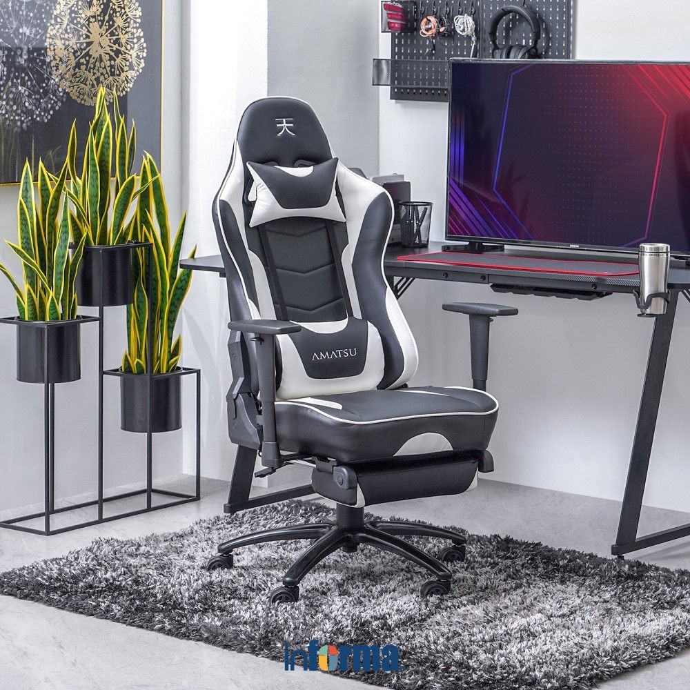 Informa Urania Kursi Gaming - Putih/Hitam Gaming Chair Tempat Duduk Bermain Game Profesional Kursi K