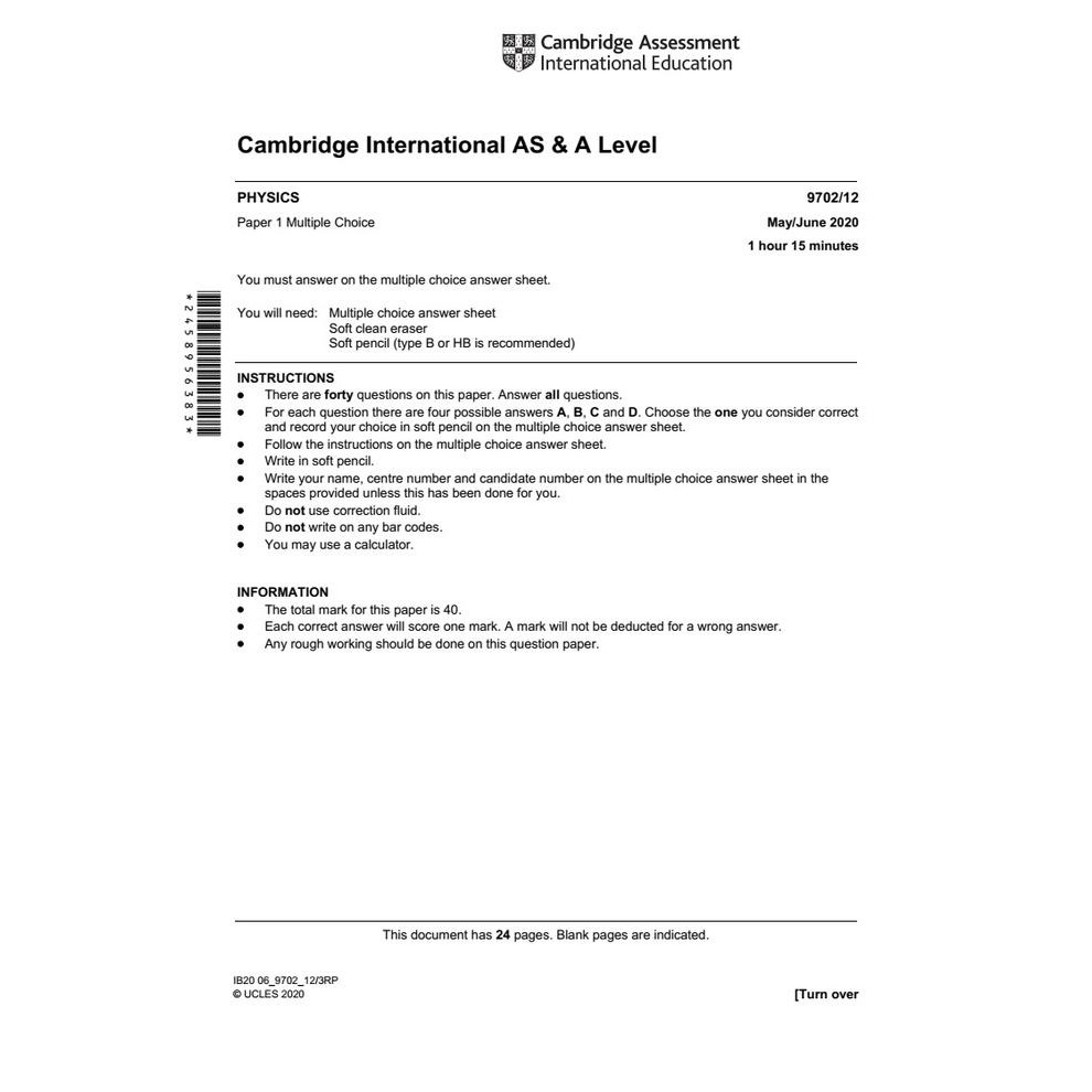 

AS level Physics 9702 2016-2020 May/June past papers and mark schemes
