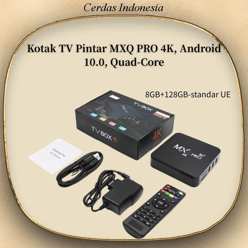 Kotak TV Pintar MXQ PRO 4K 2025, Android 10.0, WiFi 2.4G & 5G, Quad-Core, Pemutar Video 3D