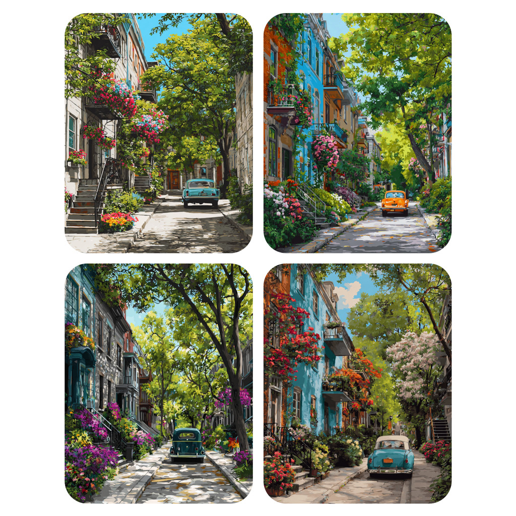 

Hand Paint Cars parked in residential area Painting By Numbers Kit DIY Acrylic Artwork Canvas Art Gift Home
