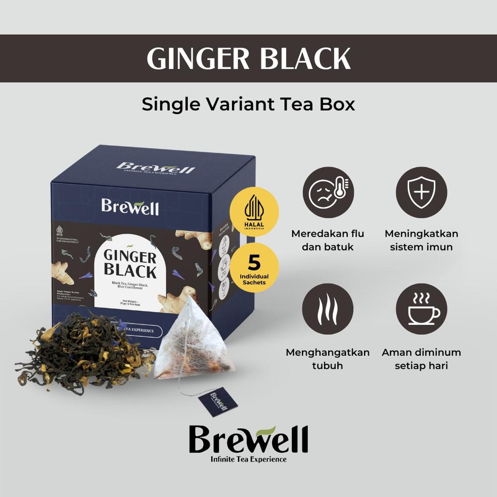 

Brewell | Ginger Black Tea Blend - Tea Bag | Teh Hitam Jahe Bunga Milu | Black Tea Ginger Blue Cornflower | Premium Tea