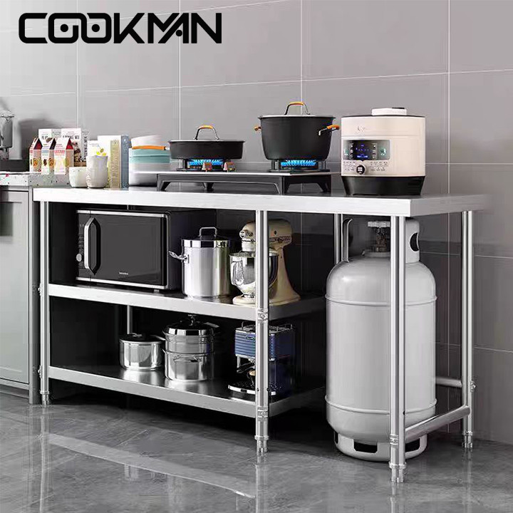 Meja Kompor Meja Kompor 2 Tungku Rak Kompor Rak Oven Rak Microwave Rak Dapur Susun Stainless Steel