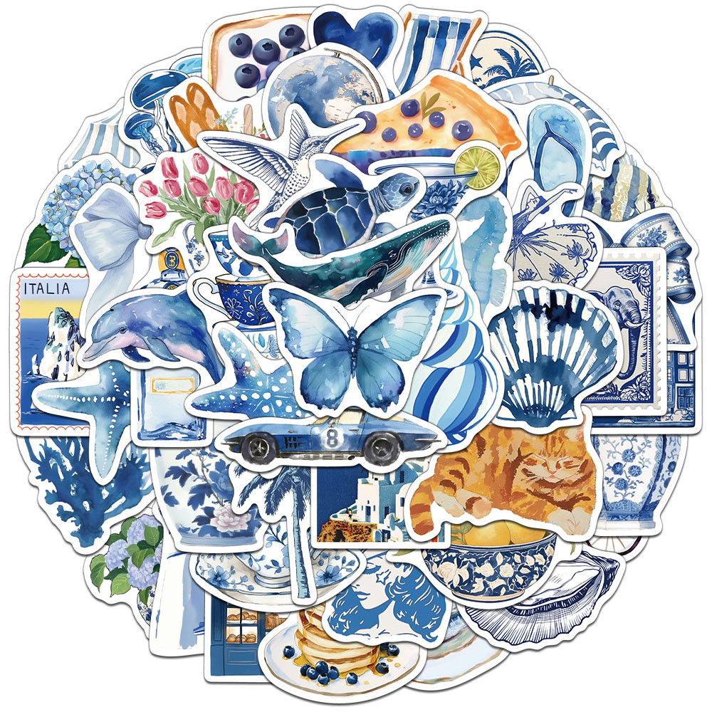 

50PCS Creative Blue Cartoon Ins Style Stickers Decorative Phone Cases, Glasses Cases, Notebook DIY Personalized Stickers