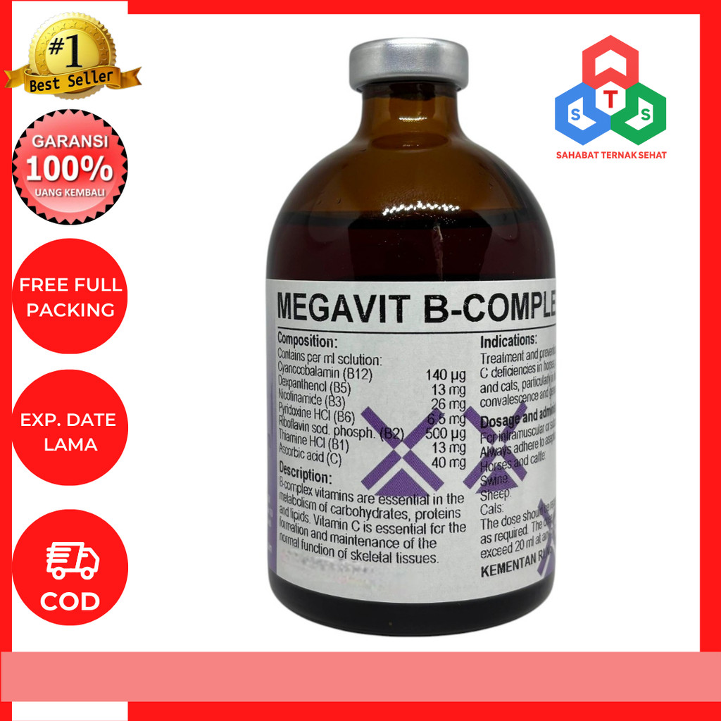 MEGAVIT B COMPLEX 100 ML DUTCHFARM - Vitamin B Complex & Vitamin C Hewan Sapi Kambing Domba Kelinci 