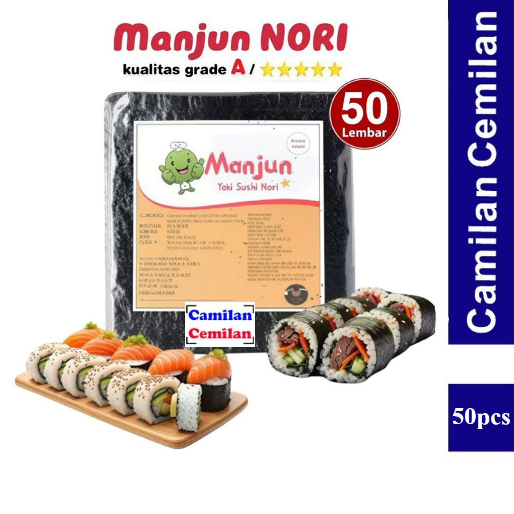 

Manjun Nori Halal Seaweed Rumput Laut Yaki Sushi Korean Gimbap isi 50 pcs