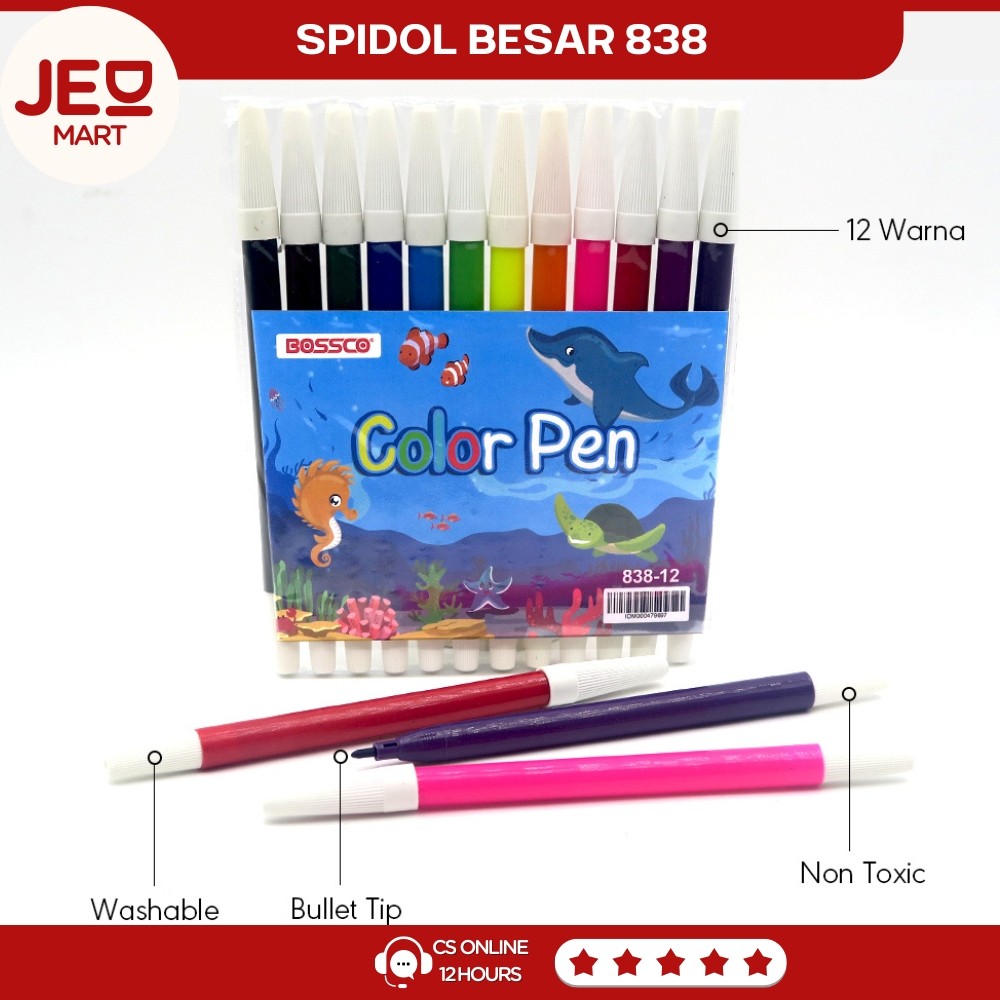 

(1 GROSS) Spidol BOSSCO 12 WARNA BESAR 838/ Spidol 12 warna BOSSCO 838/ BOSSCO pw 12 warna BESAR