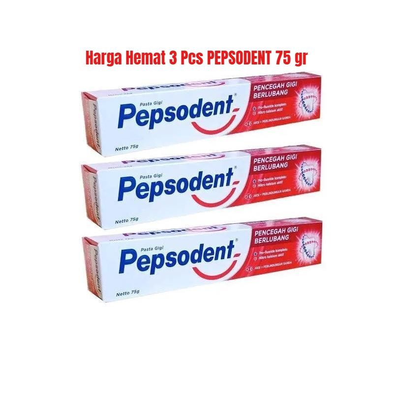 Harga Hemat 3 Pcs Pepsodent 75 gr - Pasta Gigi Pencegah Gigi Berlubang Merah