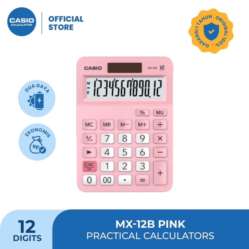 

CASIO MX-12B - PINK - Kalkulator Toko/Dagang - Standard - 12 digit
