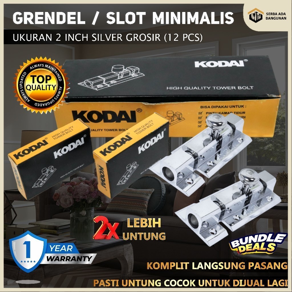 (12 pcs) GROSIR Grendel 2" Slot Silver MinimaliS Gembok Pengunci Pintu Rumah Kuat Anti Karat & Awet 