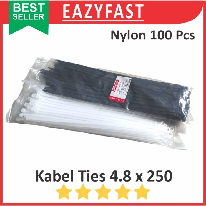 

Cable Ties 4.8x250 Hitam Putih Kabel Tis 4.8 x 250 mm Klip Tali Nylon Tie Lock Pack 250mm 25cm 25 cm