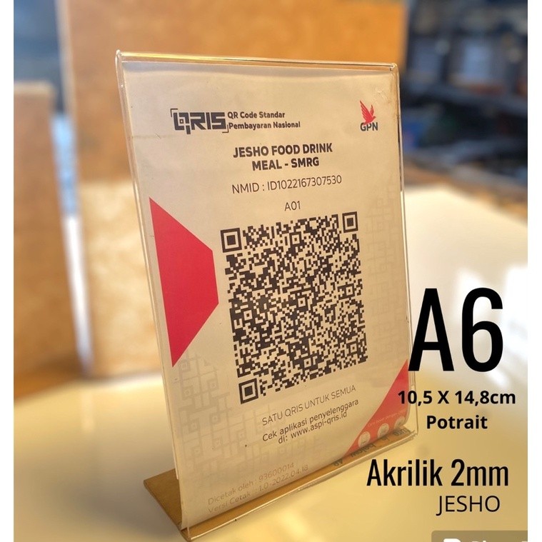 

Akrilik tent card holder A6 Tipe L potrait tempat brosur / Qris / Display menu akrilik 2mm kecil