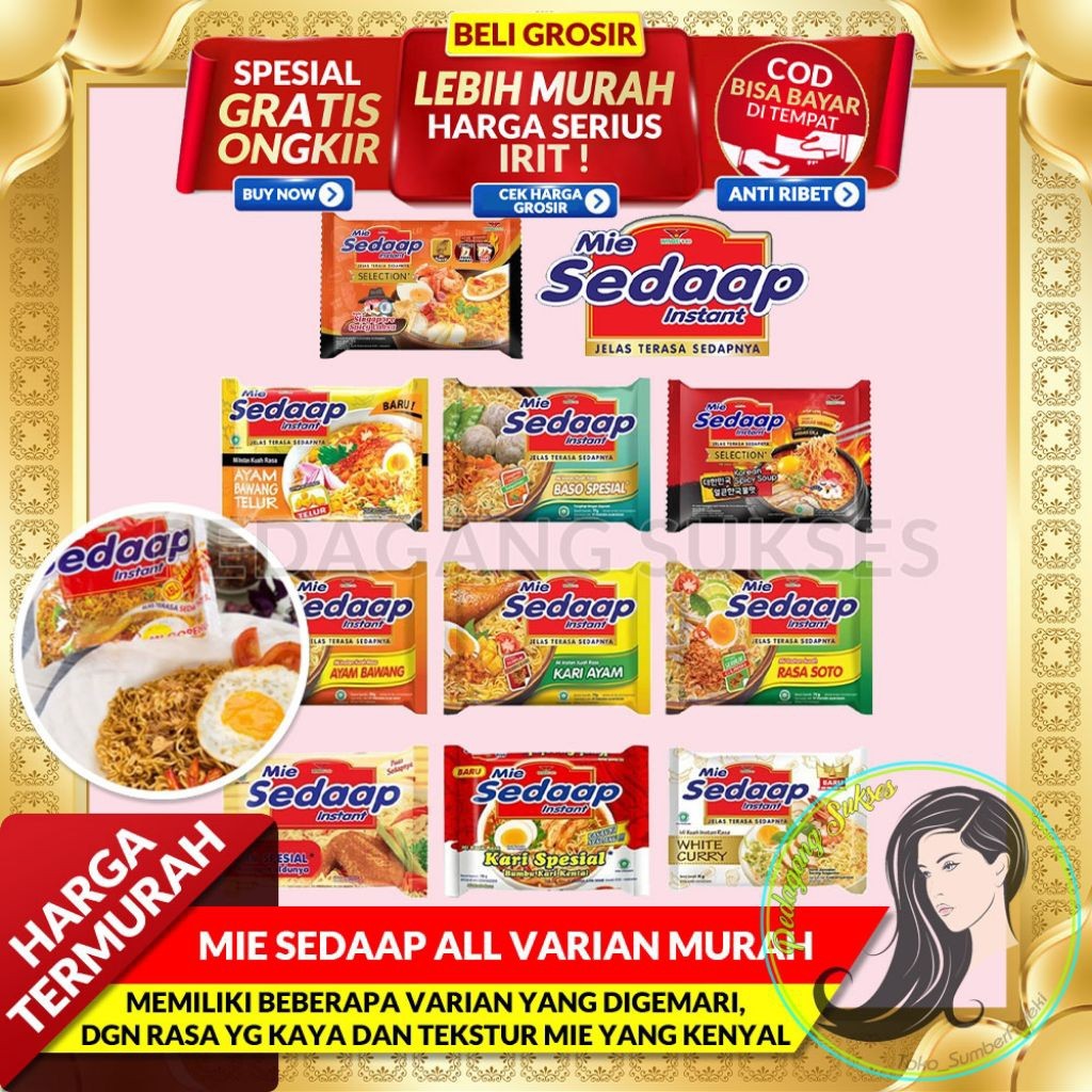 MIE SEDAAP ALL VARIAN MURAH READY GORENG SOTO MADURA KOREAN SPICY CHICKEN SOTO PEDAS SEDAP GROSIR MU