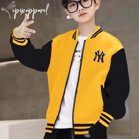 Jaket Baseball Anak Perempuan Laki Laki Model NY Usia 1 3 5 7 9 11 13 15 16 Tahun Flecee Premium Hit