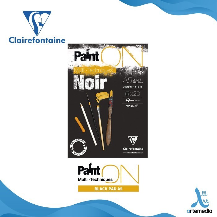 

Kertas Gambar Clairefontaine Paint On A5 Black Multi Technique Pad
