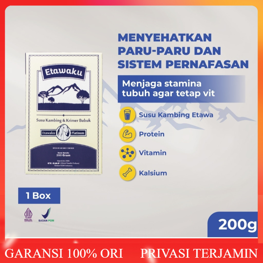 

Etawaku Platinum 200gram Susu Etawa Untuk kesehatan Pernafasan dan Peru-Paru 1 Box