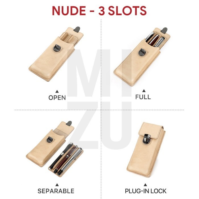 

TERLARIS! MIZU KORYU Leather Fountain Pen Case 3/5 Slots Inspired Galen Leather - NUDE 3 SLOTS