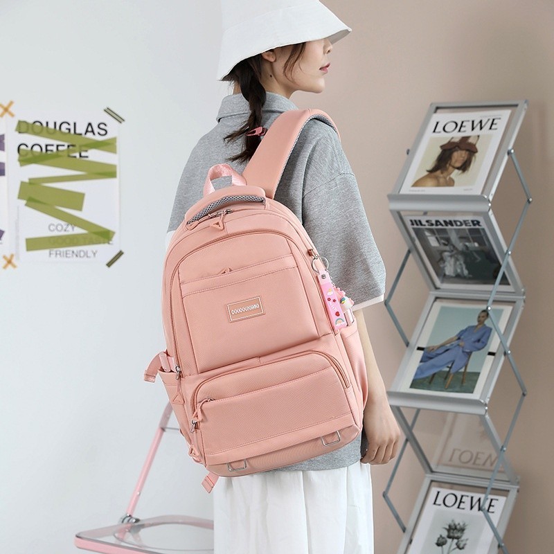 Ransel Kapasitas Besar Nilon Sederhana dan Segar Modis Sekolah SMP Terlihat Baik Warna Polos Populer