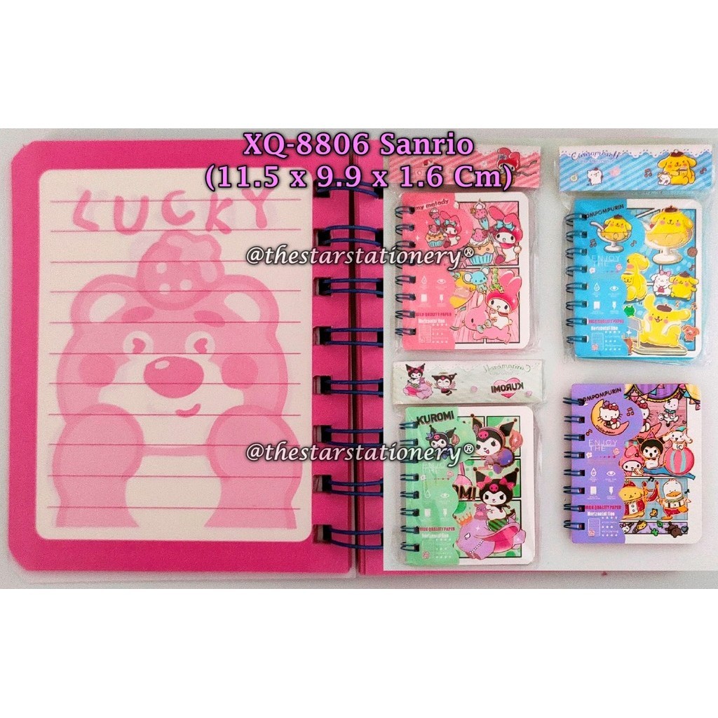 

(1 Biji) Spiral Note Book Sanrio XQ-8806 A7-88 11.5 x 9.9 x 1.6 cm / Buku Tulis Spiral A7 Sanrio