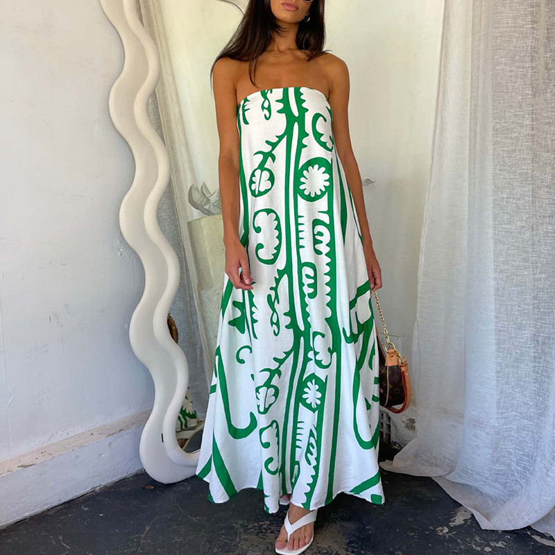 Summer Fashion Off Shoulder High Waist Holiday Dress Casual Bohemian Pleated Long Dress Sexy Straple